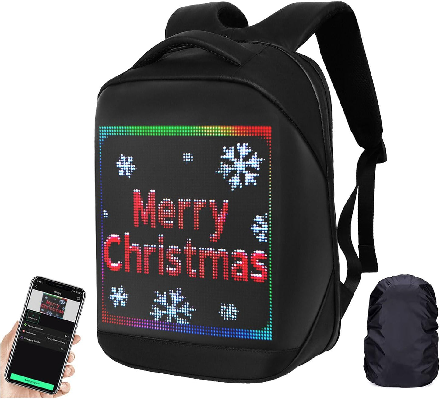 MOCHILAS LED  Mochila LED programable a todo color impermeable, regalo de cumpleaños para hombres y mujeres, mochila de motocicleta con pantalla, mochila para laptop de 15.6 pulgadas con puerto de carga USB, Negro -, Mochilas de viaje