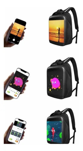 MOCHILAS LED  Mochila LED programable a todo color impermeable, regalo de cumpleaños para hombres y mujeres, mochila de motocicleta con pantalla, mochila para laptop de 15.6 pulgadas con puerto de carga USB, Negro -, Mochilas de viaje